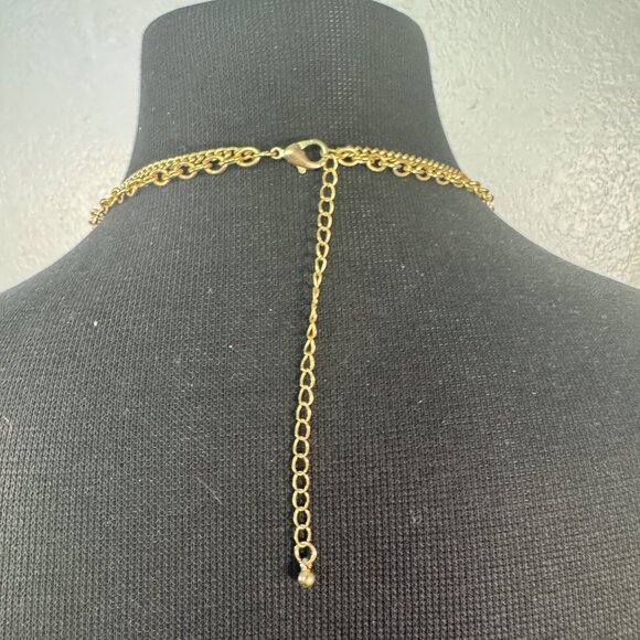 Gold-Tone Multi-Strand Necklace With Black Beads & Glittery Discs Statement Jewe - Picture 3 of 3